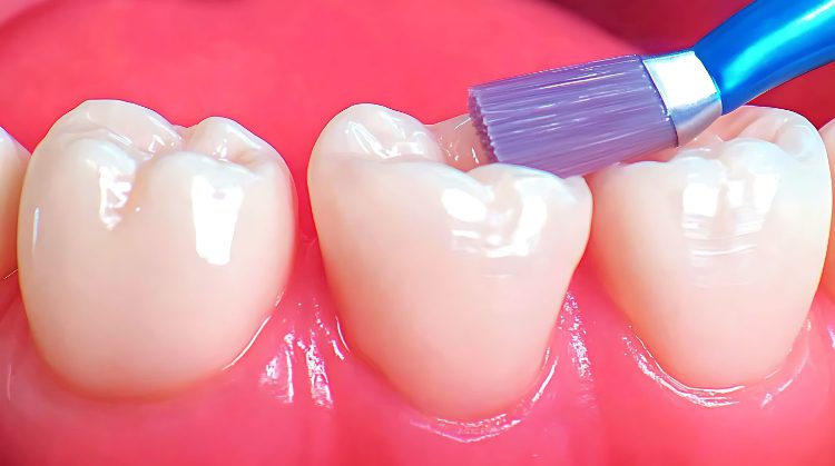 Application of dental sealants on molars to protect against cavities.